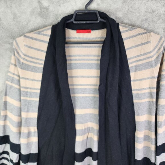 Womens Gray Tan Black Striped Open Front Long Cardigan By RED Long Sleeve XL - Picture 4 of 11